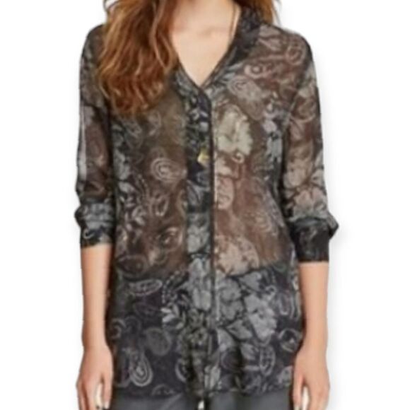 Da-Nang silk button-down sheer long sleeve, xs - Picture 2 of 8